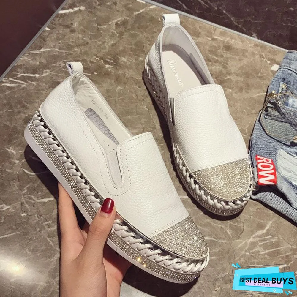 Patchwork Woman Genuine Leather Creepers Loafers Flats