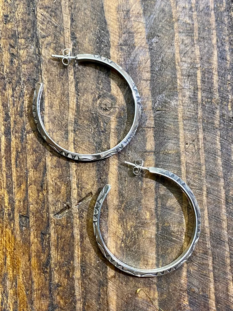 Paloma Sterling Stamped Hoop Earrings - 1.5"