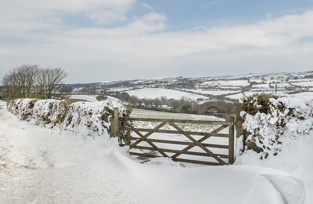 Cornish Countryside Winter Snow Scene 12x8 inch print picture