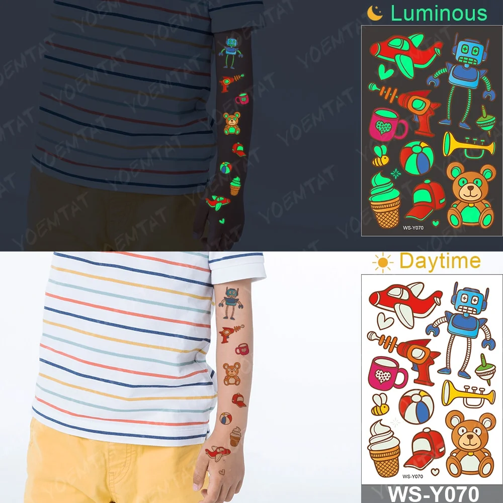 Sdrawing Temporary Tattoo Sticker Glowing Panda Fox Tiger Cute Animal Luminous Children Tatoo Kid Body Arm Glitter Fake Tatto