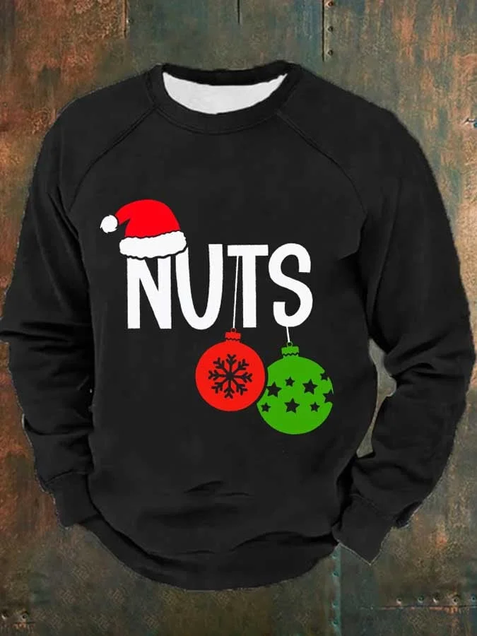 Man's Christmas Nuts Print Casual Long Sleeve Hoodie