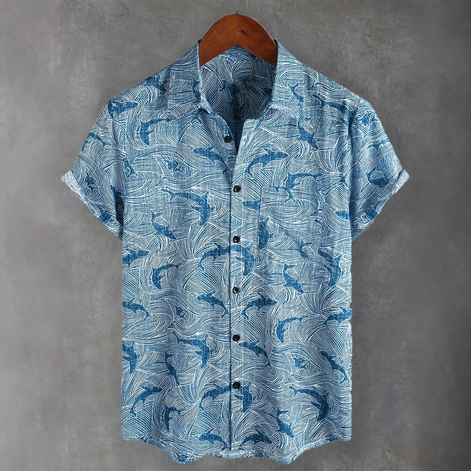 Men's Japanese Classical Wave Patterns And Koi Art Short-sleeve Button-down Shirt  artssus