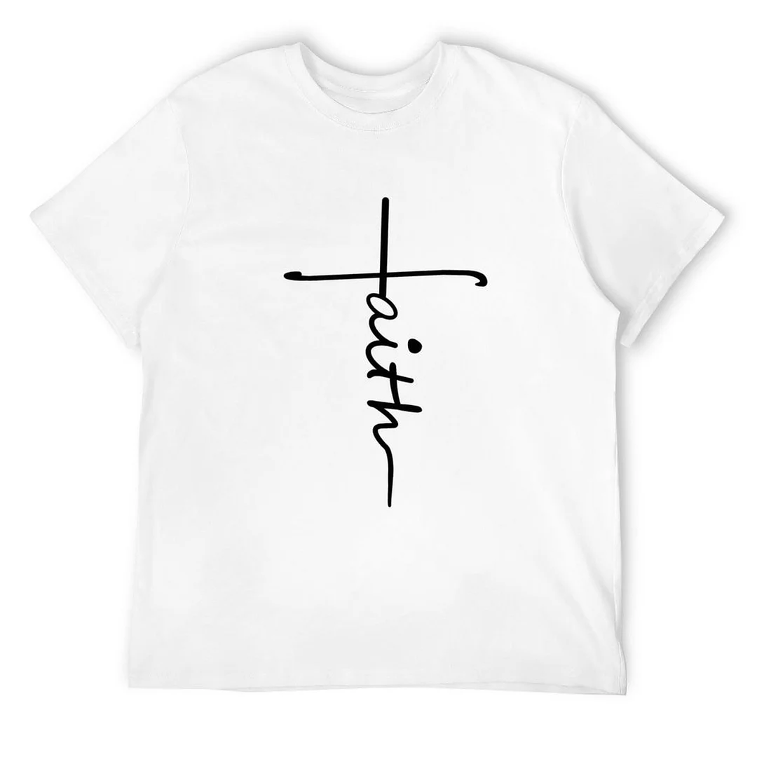 Women plus size clothing Printed Unisex Short Sleeve Cotton T-shirt for Men and Women Pattern Faith-Nordswear