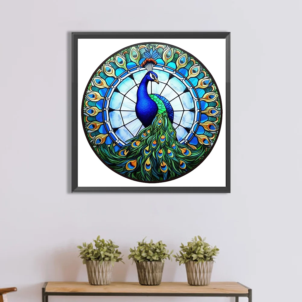 Diamond Painting - Full Round Drill - Stained Glass Peacock(30*30cm)