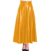 High Waist Matte PU Leather Long A-line Skirt Women's Eleagnt Solid Umbrella Skirt Plus Size Pleated Swing Skirts Streetwear 7XL