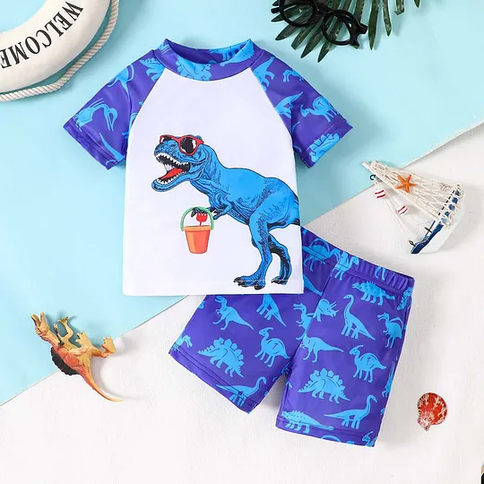 【18M-6Y】Boys' Cute Animal Print Set – Dinosaur, Shark & Turtle