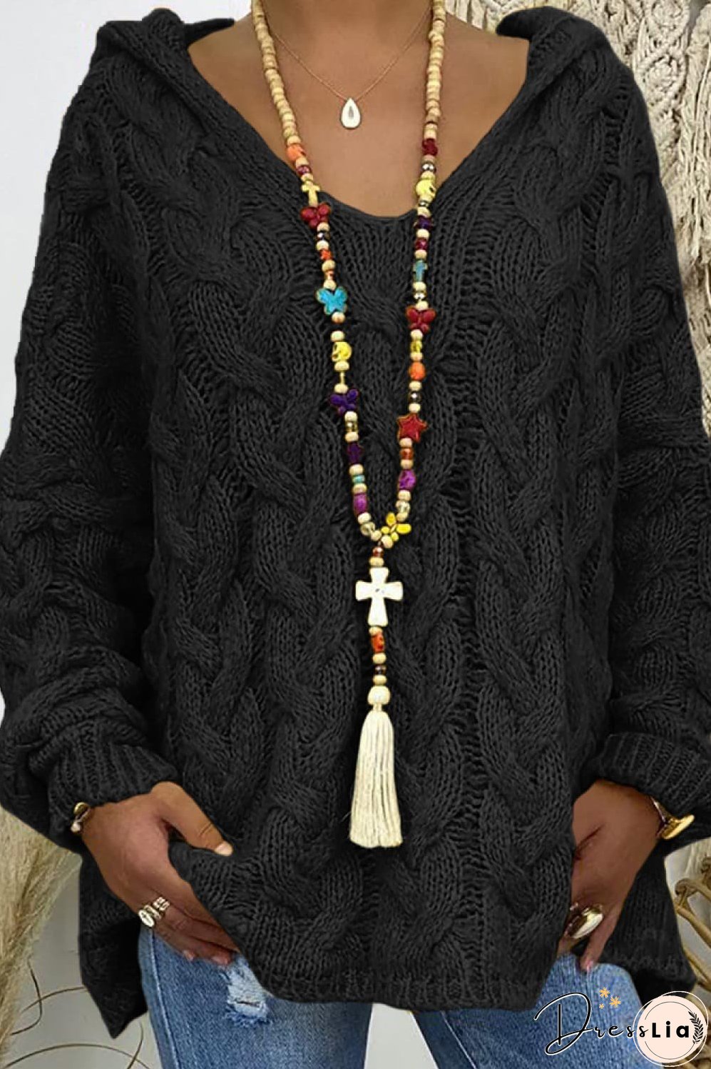 Cable-Knit Hooded Sweater