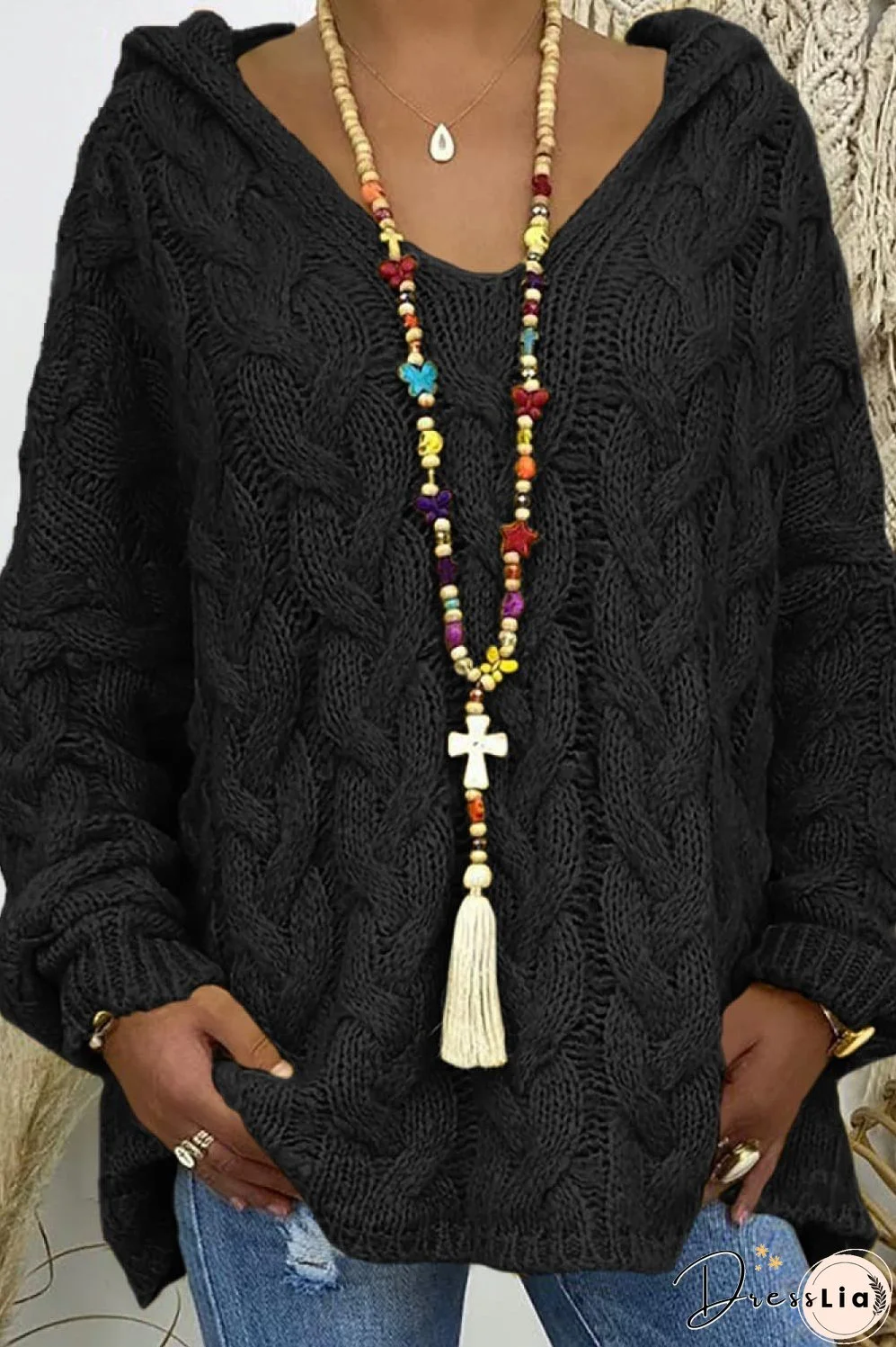 Cable-Knit Hooded Sweater