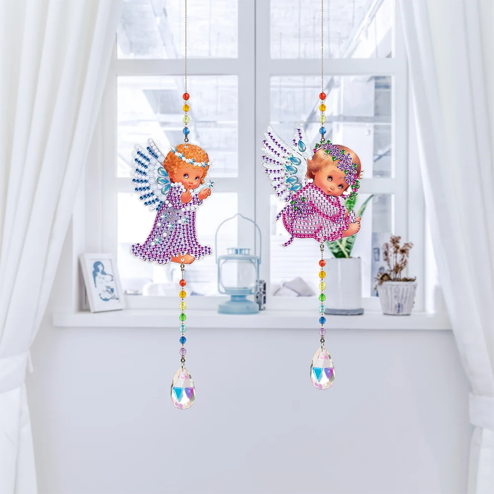2pcs Crystal Light Catcher Diamond Painting Angel Hanging Decor(Double-Sided)