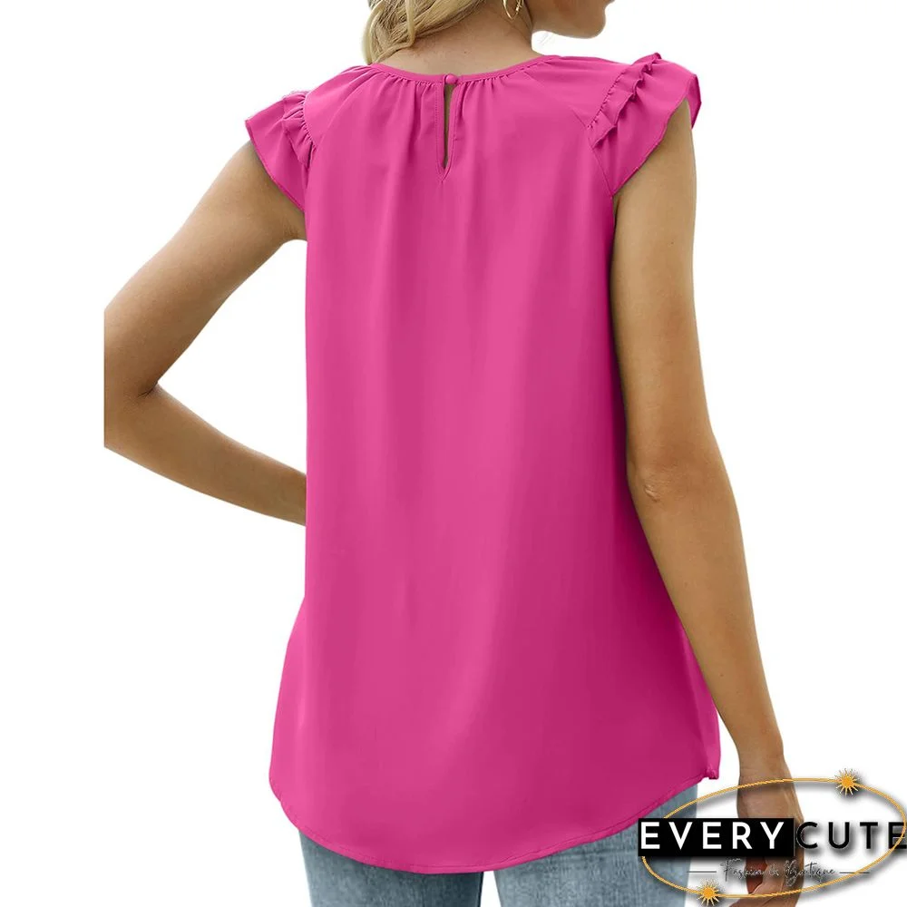 Rose Crew Neck Pleated Sleeveless Ruffle Top