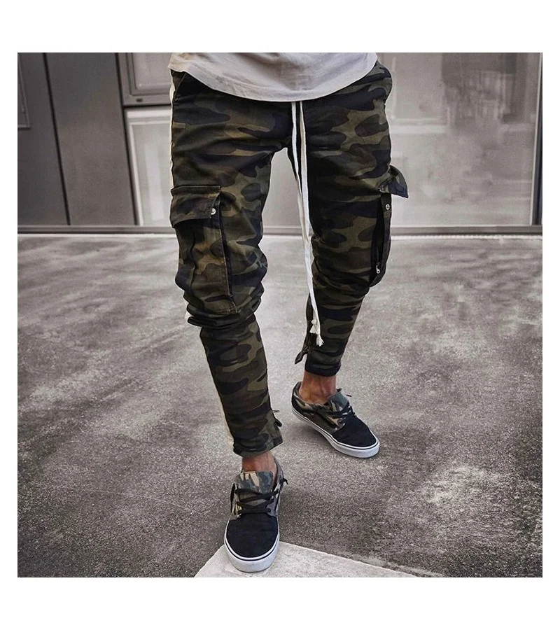 Men Cotton Camouflage Print Pocket Design Jeans