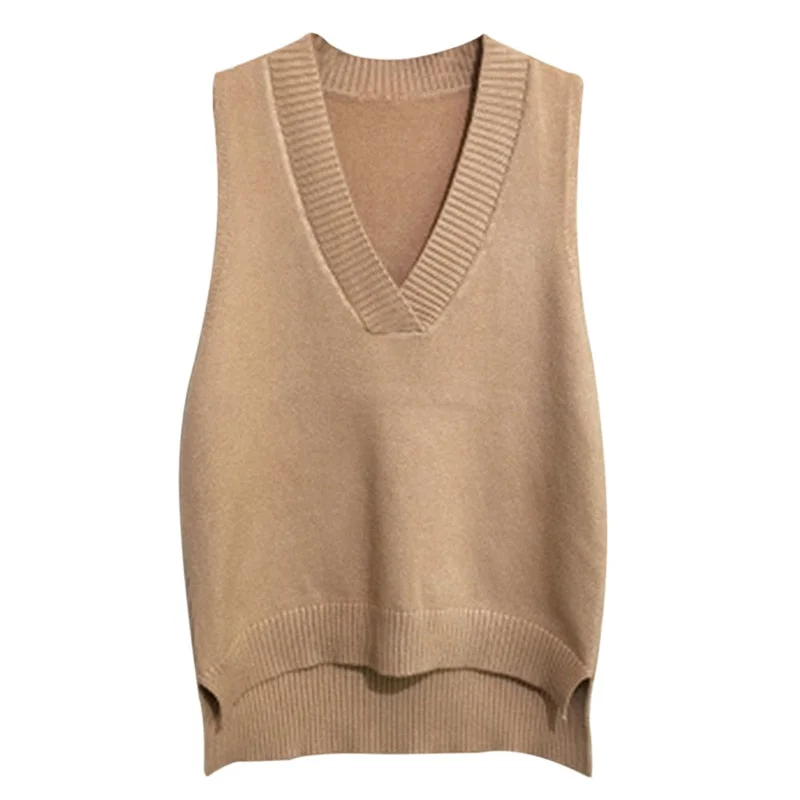 Muyogrt V-neck Knitted Vest Women's Sweater Autumn And Winter 2021 Korean Loose Wild Sweater Vest Sleeveless Sweater Jumpers