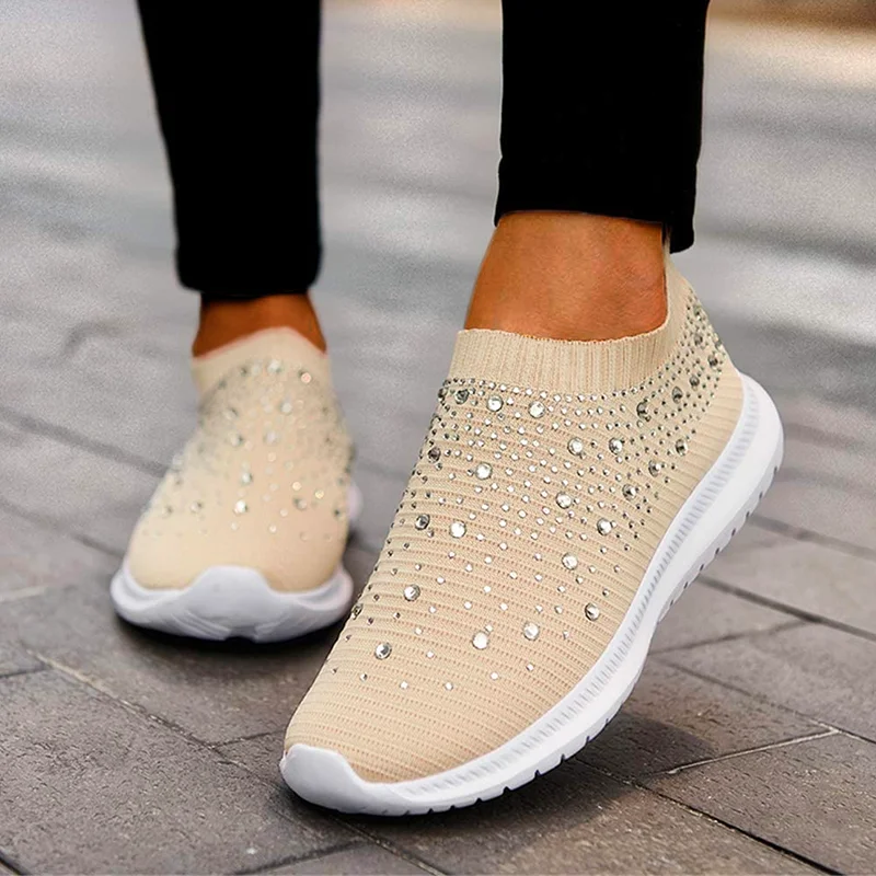 Women's Crystal Breathable Orthopedic Arch Support Slip-On Walking Sneakers Shoes