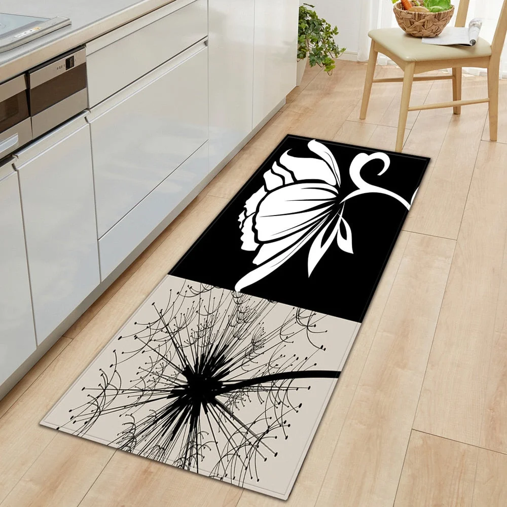 Kitchen Mat Entrance Doormat 3D Flower Pattern Home Floor Mat Bedroom Decoration Hallway Long Strip Carpet Bathroom Non-Slip Rug