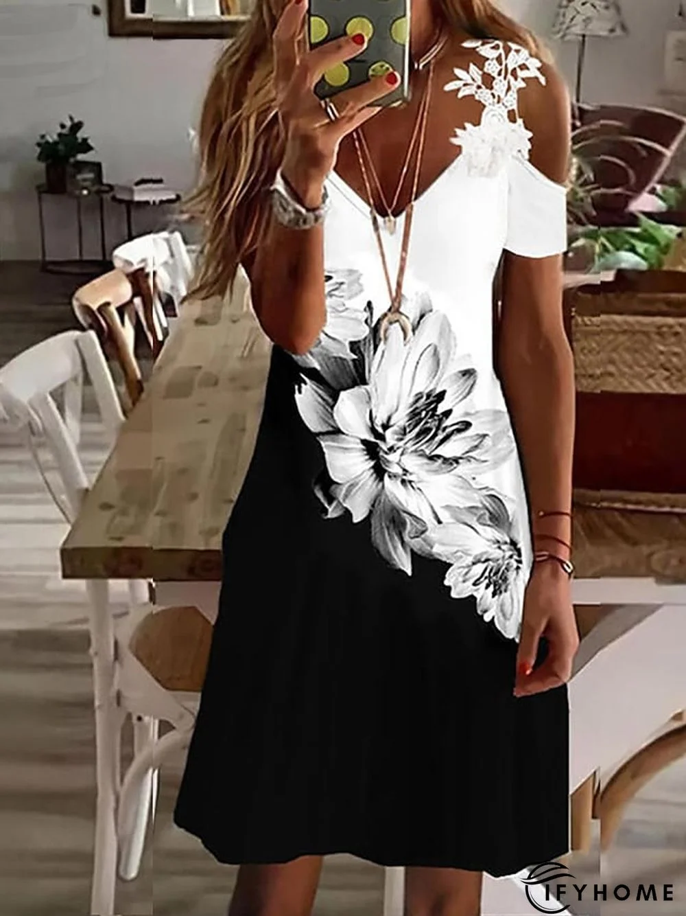 Women's Casual Dress T Shirt Dress Tee Dress Print Dress Graphic Lace Patchwork V Neck Mini Dress Active Classic Daily Weekend Short Sleeve Loose Fit Black White Pink Spring Summer S M L XL XXL | IFYHOME