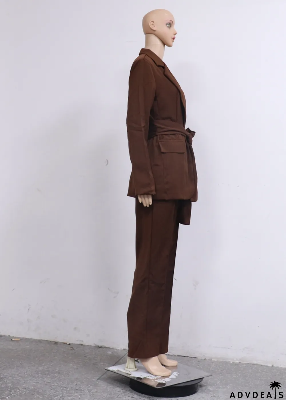 Autumn Professional Brown Office Blazer and Pants Suit with Matching Belt