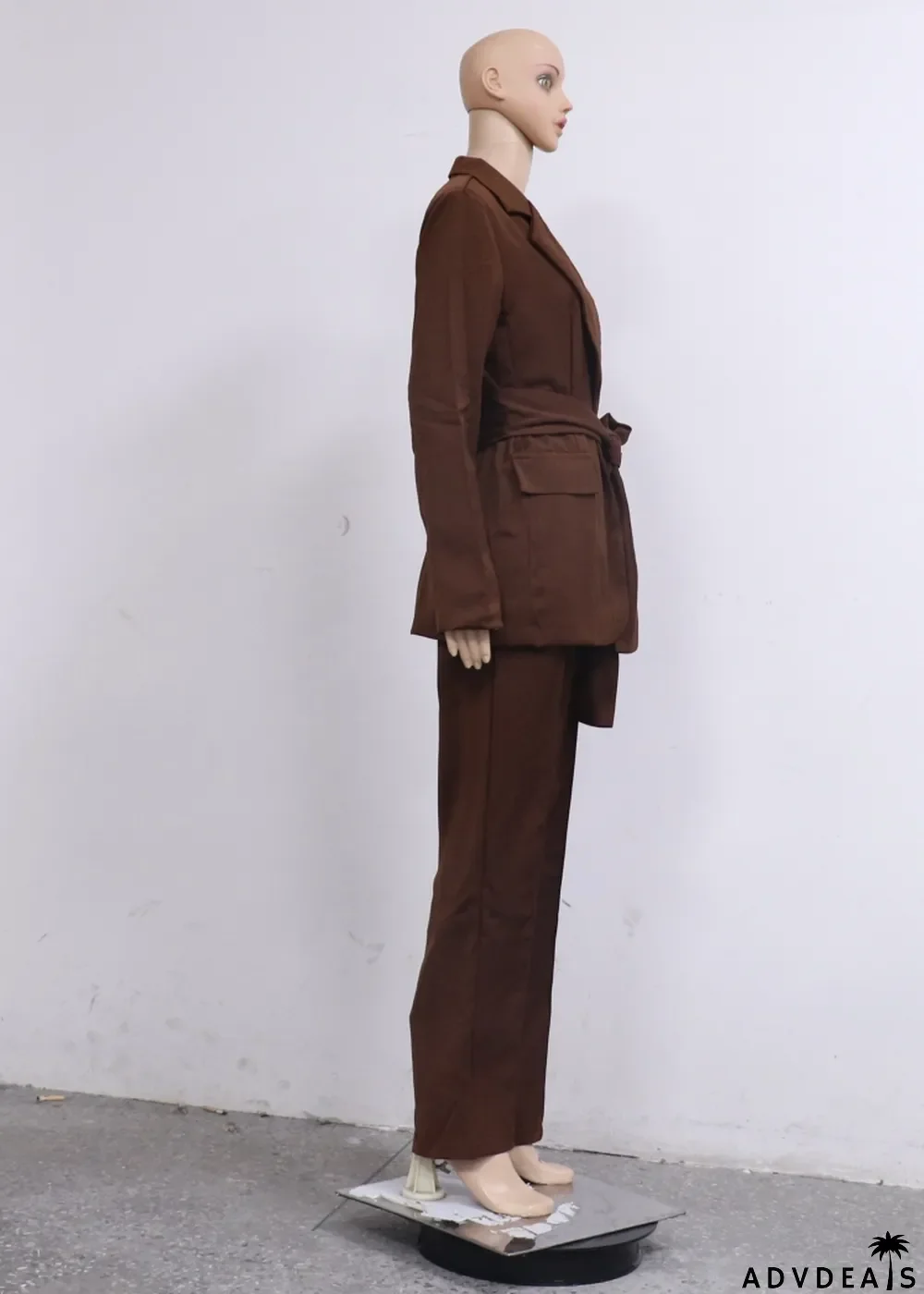Autumn Professional Brown Office Blazer and Pants Suit with Matching Belt