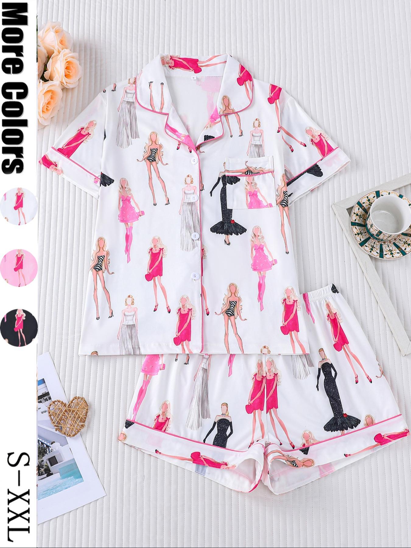 The Eras Tour Film Pajama Women's Sleepwear Set, Short Sleeve Button Front Soft Top & Elastic Shorts, Casual Home Wear, Loungewear, Comfortable Daily, Everyday, Pjs