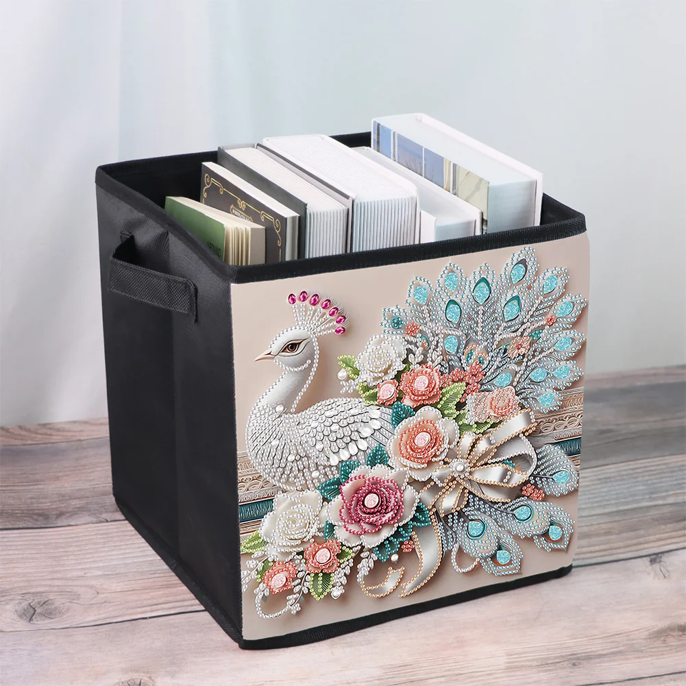 5D DIY Gorgeous Peacock Special Shape Diamond Painting Storage Box for Home Storage(25*26*25cm)