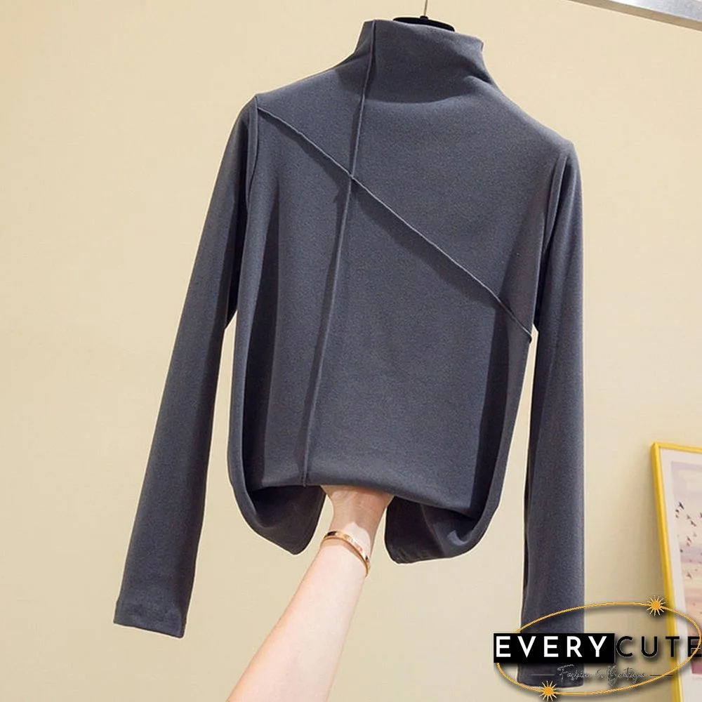 Long Sleeve Thick T Shirt Women Winter Tops Turtleneck Warm T-Shirt Korean Cotton Tshirt Woman Tee Shirt Femme Pink Blue