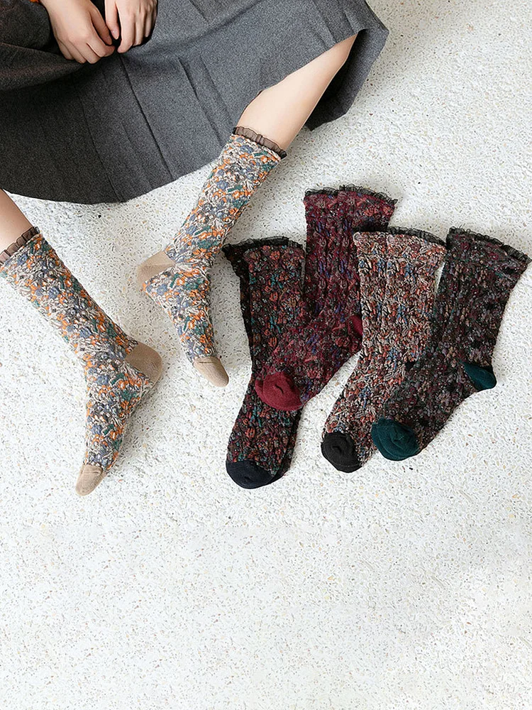 Women Cotton Lolita Style 5 Pairs Socks