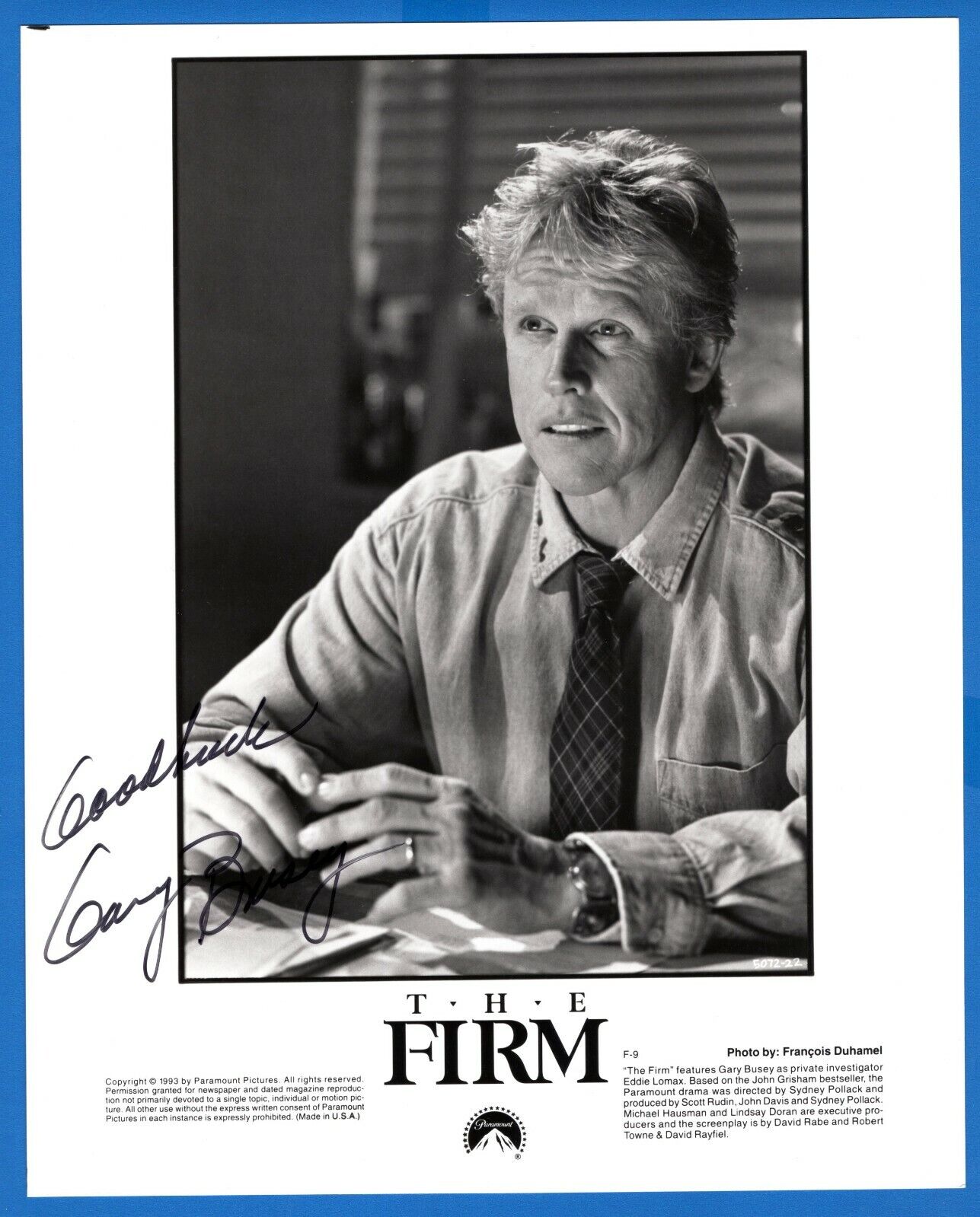 Gary Busey Actor Hand Signed Autograph 8x10 Photo Poster painting The Firm Movie