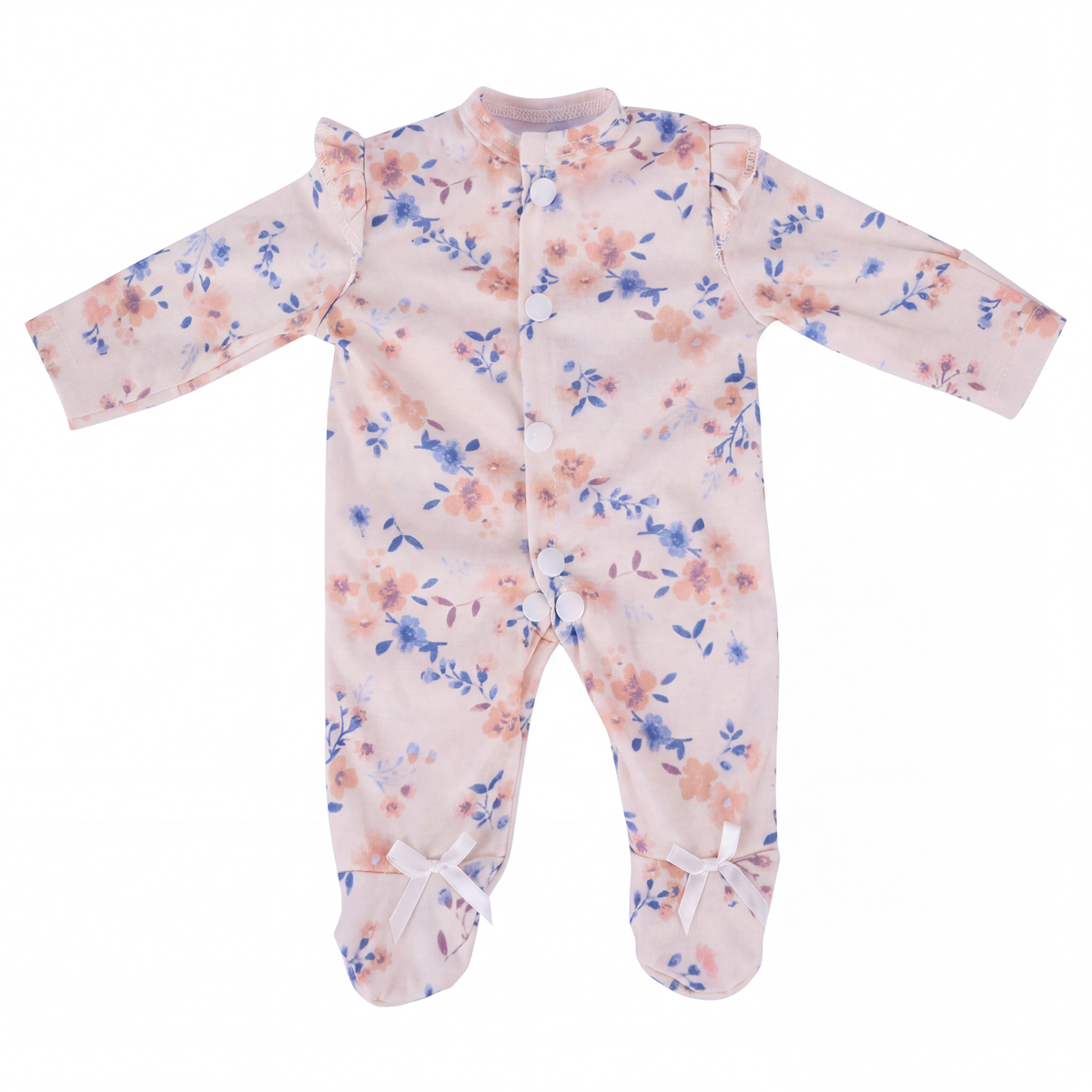 17-Inch Orange and Blue Floral Print Light Yellow Romper with Headband