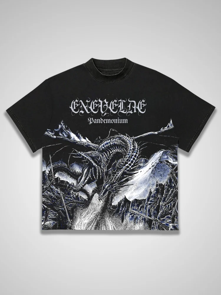 Vintage Retro Metal Dragon And Knight Pure Cotton Short Sleeved Shirt