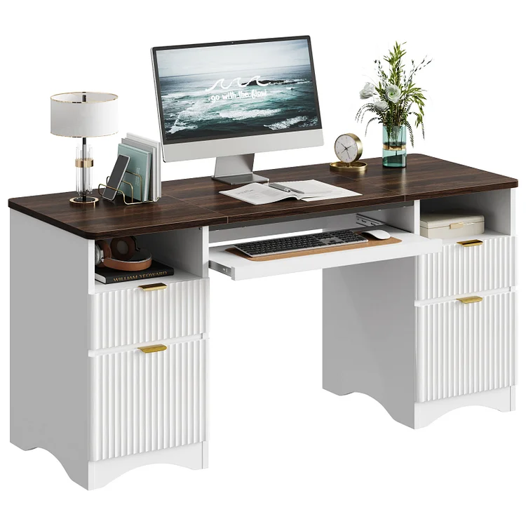 Bestier 59" Computer Home Office PC Desk with Keyboard Tray and Storage Drawers