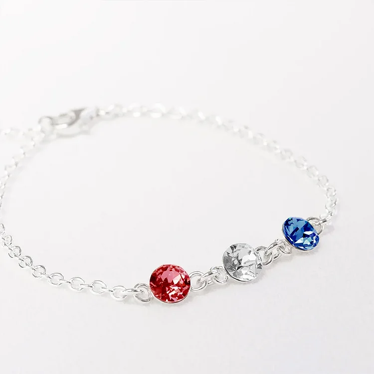 1776-2026 250th Anniversary of The Independence of USA Red, White & Blue Diamonds Bracelet