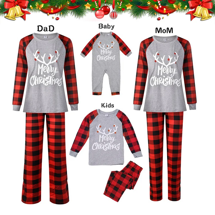 Christmas Reindeer and Letter Print Green Family Matching Long-sleeve Pajamas Set (Flame Resistant)