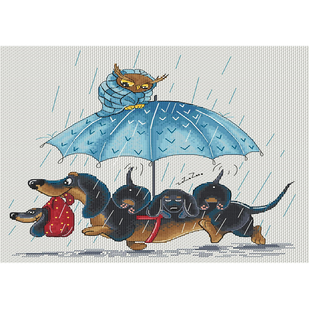 

Raining Dog - 11CT Stamped Cross Stitch - 40*50CM, 501 Original