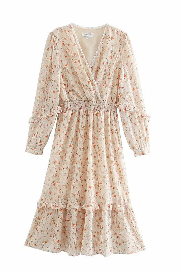 Luditu Midi Dress, White Ivory Flower Child
