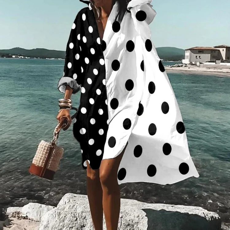 Resort Contrast Polka Dot Print Midi Dress
