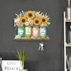 Diamond Painting Wooden Flower Bird Hook Rail with 3 Hooks for Home Decor