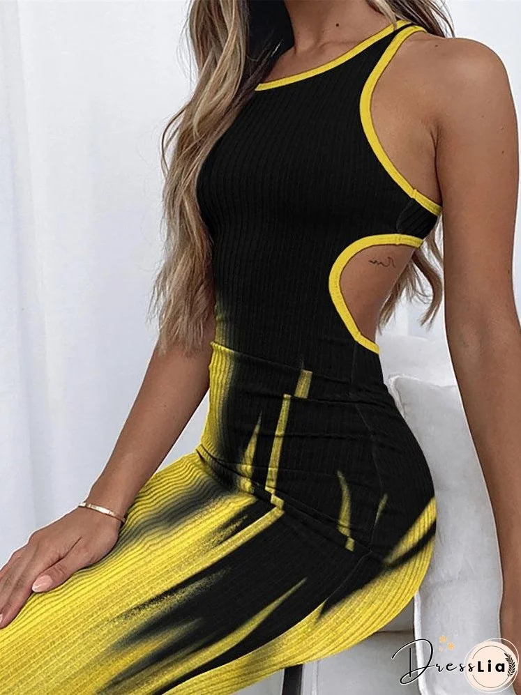 Printed Sleeveless Hollow Tight Dress for Women