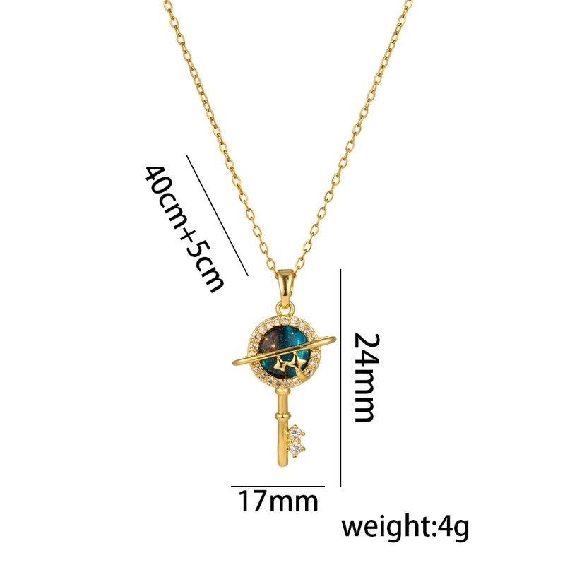 Titanium Steel 18K Gold Plated Casual Minimalist Inlay Star Moon Planet Moonstone Zircon Pendant Necklace