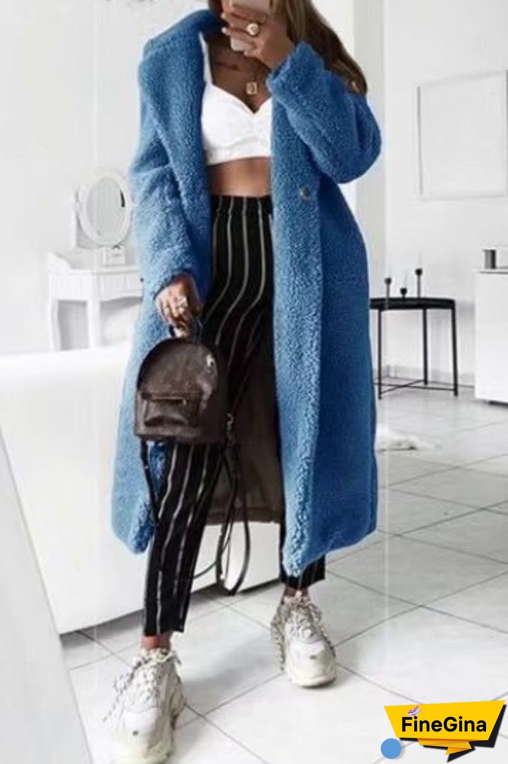 Black Casual Solid Cardigan Turndown Collar Outerwear