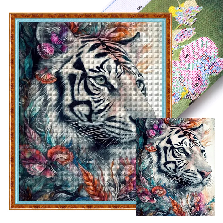 【Huacan Brand】White Tiger 11CT Stamped Cross Stitch 40*50CM