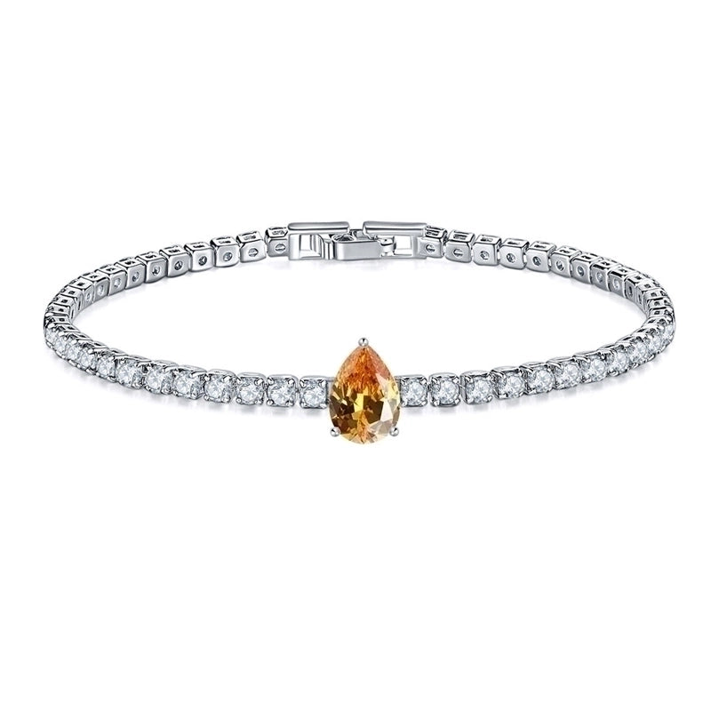 Copper Rhodium Plated Minimalist Shiny Inlay Round Water Droplets Heart Shape Zircon Tennis Bracelet