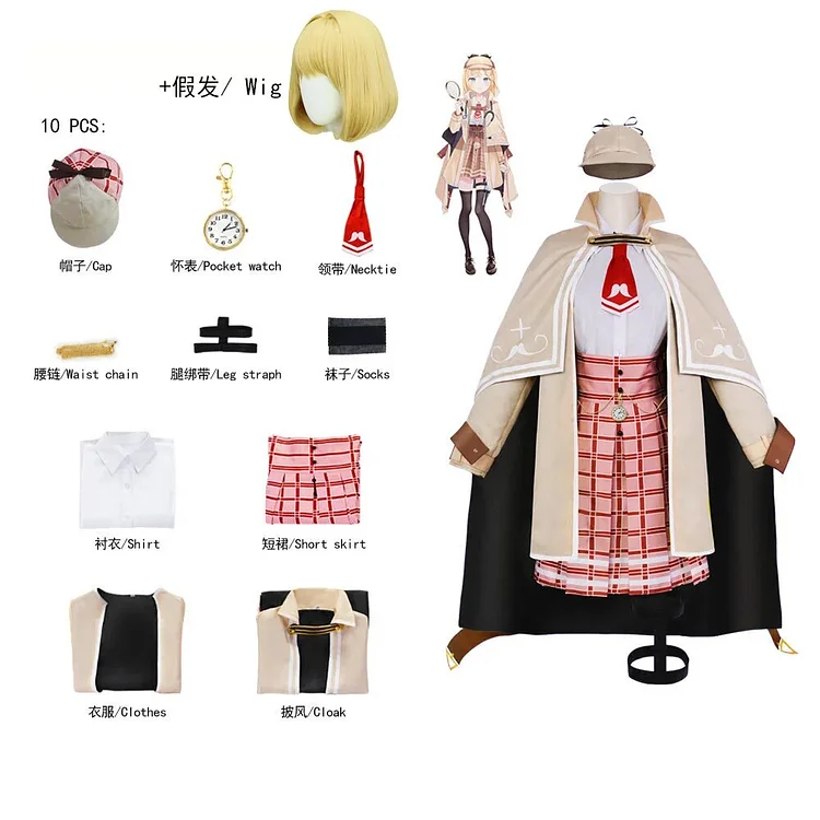 【Wetrose】In Stock Watson Amelia Ame Hololive EN Vtuber Detective Cosplay Costume Wig Full Set