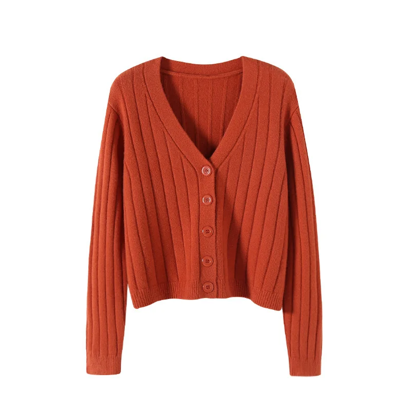 Uveng Uveng Autumn And Winter Short External Loose Net Red Long-Sleeved V Sweater Knitted Shirt Solid-Colored Cardigan Coat Top Woman