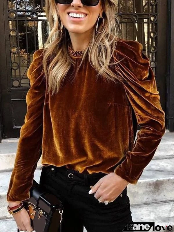 Ruffled neck plain velvet top