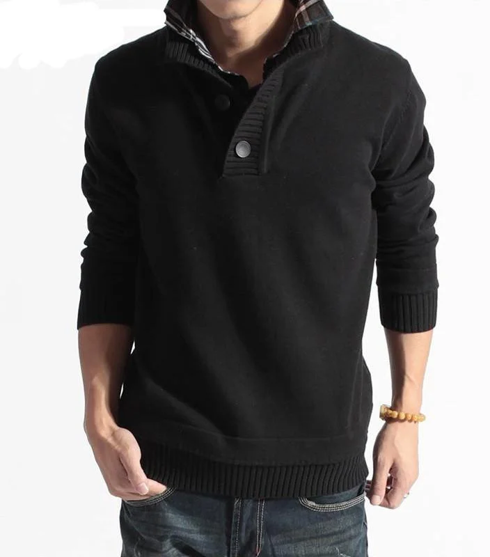 Men's Sweater Stand Collar Solid Color Sweater