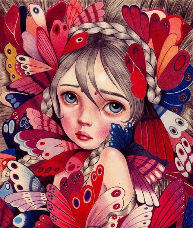Butterfly Flower Girl 40*50CM(Canvas) Full Round Drill Diamond Painting gbfke