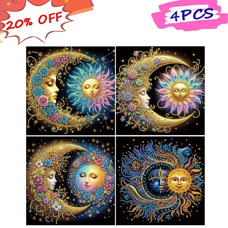 4pcs Flowers, Stars And Moon 30*30CM (Canvas) Special Shaped Drill Diamond Painting gbfke