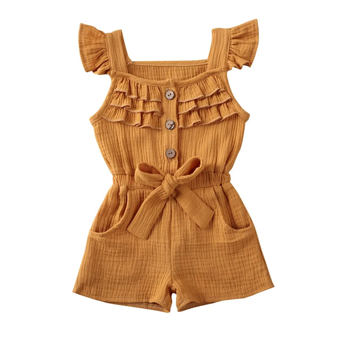 2020 Baby Summer Clothing Newborn Toddler Baby Boy Girls Romper Fly Sleeve Sunsuit Solid Outfit Clothes Elastic Waist Playsuit