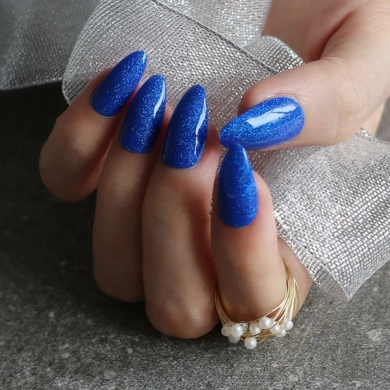 gel polish UV coffee Almond Holographic glitter art nails tabs Stiletto False nail Brown red fake Nails Gold silver 24pcs-Nail Inspo