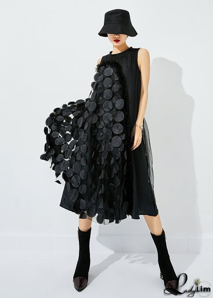 Bohemian Khaki Asymmetrical Patchwork Wrinkled Tulle Maxi Dress Sleeveless