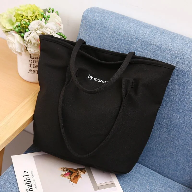 Casual Tote Large Capacity Shopping Letter Canvas Bag for Women Single Shoulder Bag Simple Style Handbag Student School Book Bag